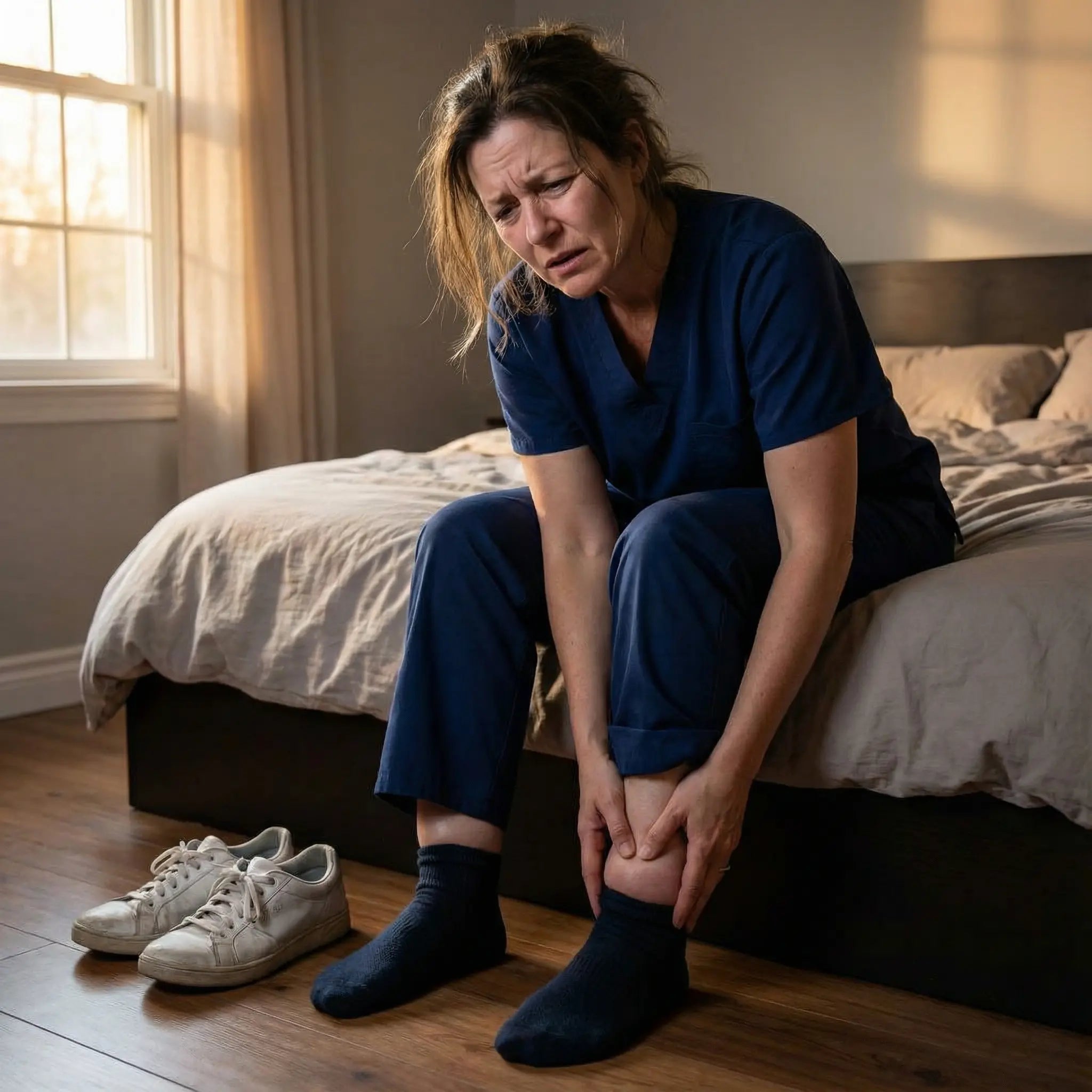 Jambes fatiguées après une longue journée de travail