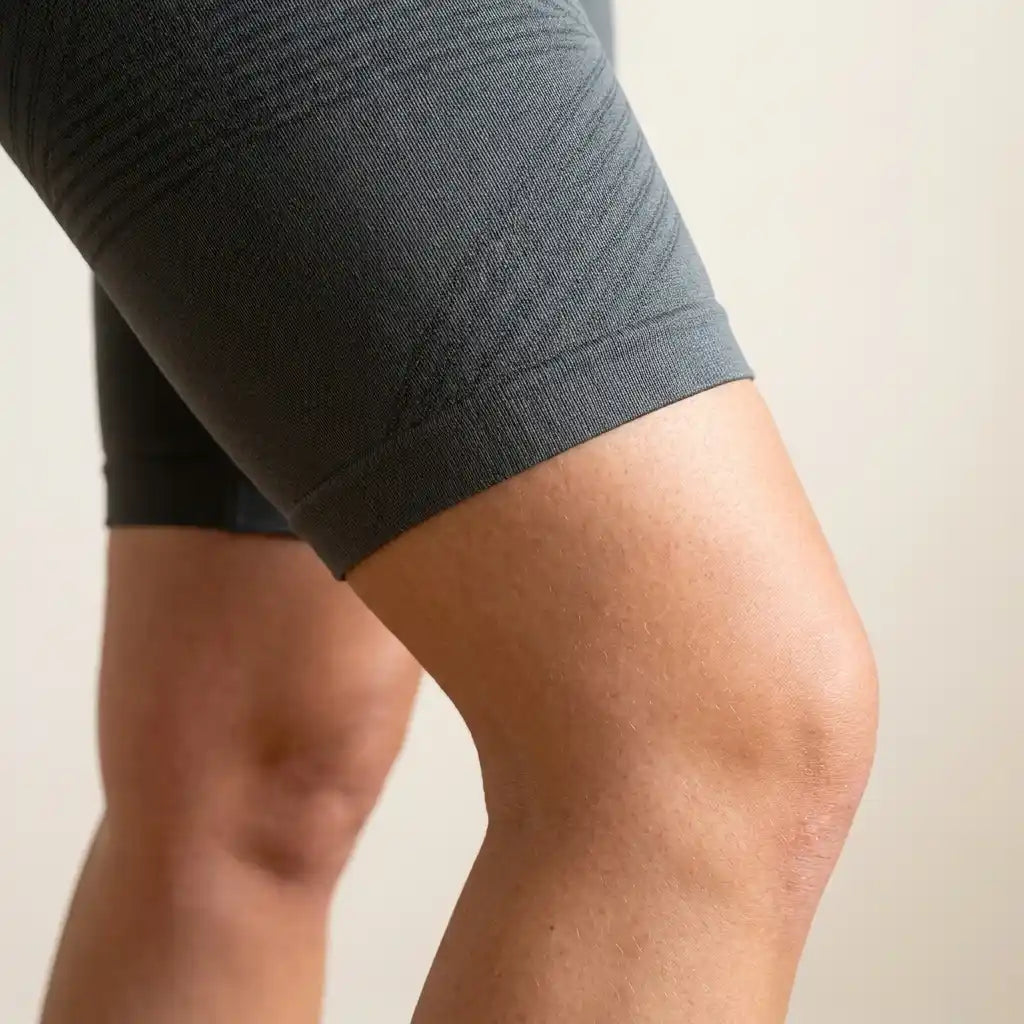 Bande de jambe du short CelluMove portée, elle tient sans marquer