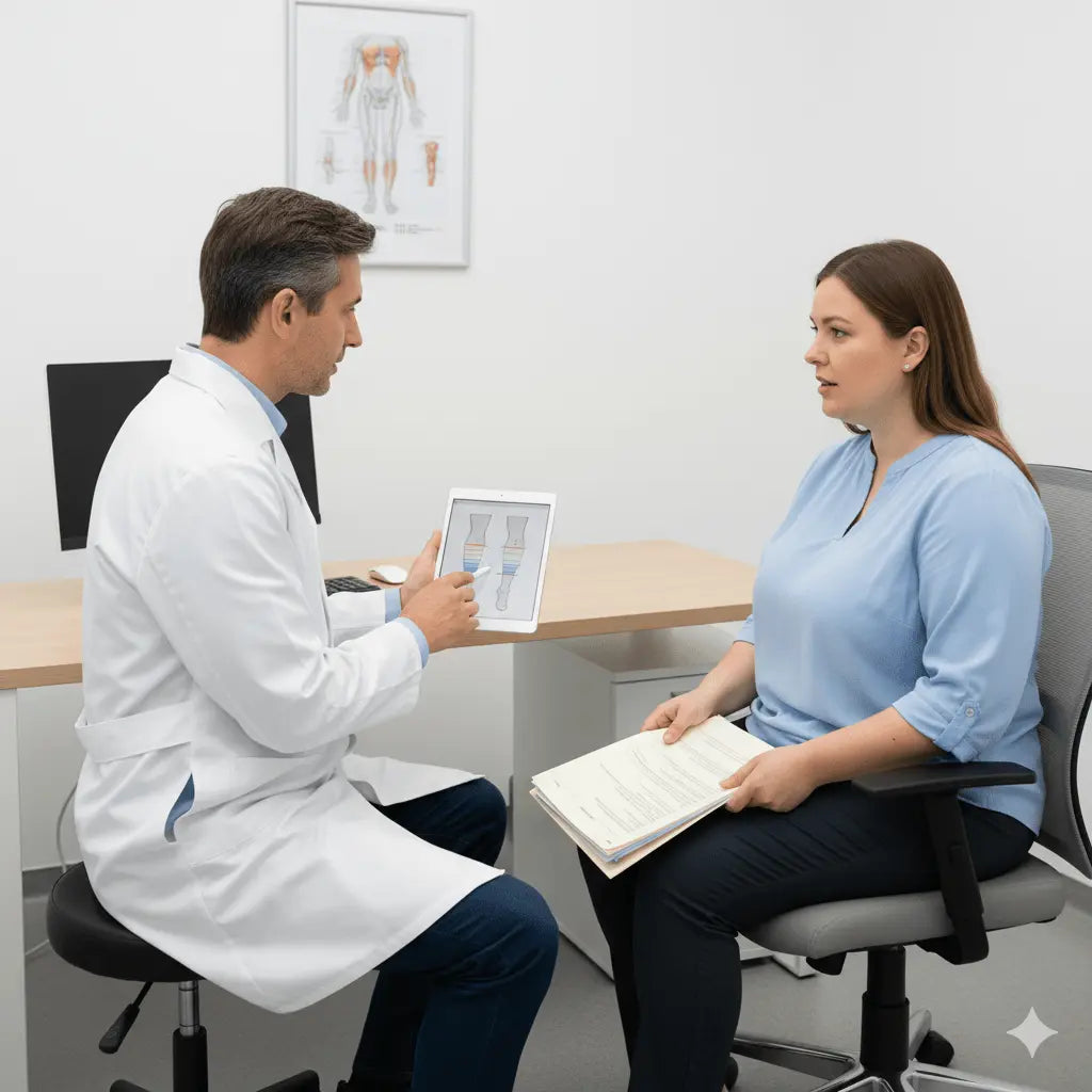 Consultation médicale - médecin et patiente discutant des options de traitement